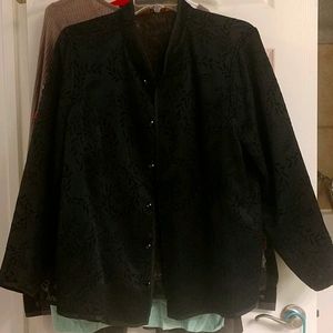 Reversible tapestry jacket with mandarin collar